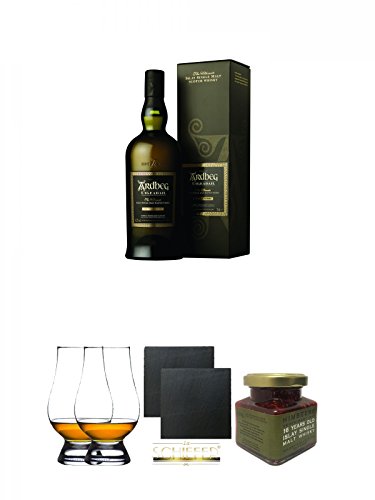 Ardbeg Uigeadail Islay Single Malt Whisky 0,7 Liter + The Glencairn Glass Whisky Glas Stölzle 2 Stück + Schiefer Glasuntersetzer eckig ca. 9,5 cm Ø 2 Stück + Islay 16 Jahre Single Malt Himbeer Marmelade 150g im Glas Ardbeg Uigeadail Islay Single Malt Whisky 0,7 Liter + The Glencairn Glass Whisky Glas Stölzle 2 Stück + Schiefer Glasuntersetzer eckig ca. 9,5 cm Ø 2 Stück + Islay 16 Jahre Single Malt Himbeer Marmelade 150g im Glas von Unbekannt
