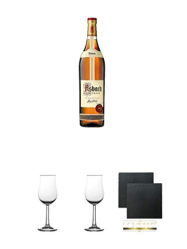 Asbach Uralt klassischer deutscher Weinbrand Magnumflasche 3,0 Liter + 2 Bugatti Nosing Gläser mit Eichstrich 2cl und 4cl + 2 Schiefer Glasuntersetzer eckig ca. 9,5 cm Ø von Diverse