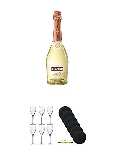 Asti Spumante 0,75 Liter + Sekt- und Champagnerglas Stölzle 6 Gläser - 215/29 + Schiefer Glasuntersetzer rund 6 x ca. 9,5 cm Durchmesser von Unbekannt