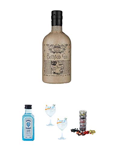 BATHTUB Navy Strength 57% 0,7 Liter + Bombay Sapphire Gin 5 cl Miniatur + Gin Sul Copo Ballon Glas 2 Stück + Gin Flight Gewürze zum Verfeinern von Gin Tonic 1er Pack 1 x 12 Gramm von Unbekannt