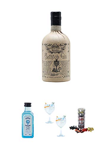 BATHTUB Old Tom Gin 42,4% 0,5 Liter + Bombay Sapphire Gin 5 cl Miniatur + Gin Sul Copo Ballon Glas 2 Stück + Gin Flight Gewürze zum Verfeinern von Gin Tonic 1er Pack 1 x 12 Gramm von Unbekannt