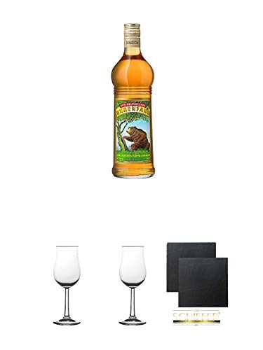 Bärenfang Honiglikör 0,7 Liter + Nosing Kelchglas Bugatti mit Eichstrich 2cl und 4cl 2 Stück + Schiefer Glasuntersetzer 2 Stück Bärenfang Honiglikör 0,7 Liter + Nosing Kelchglas Bugatti mit Eichstrich 2cl und 4cl 2 Stück + Schiefer Glasuntersetzer 2 Stück von Diverse
