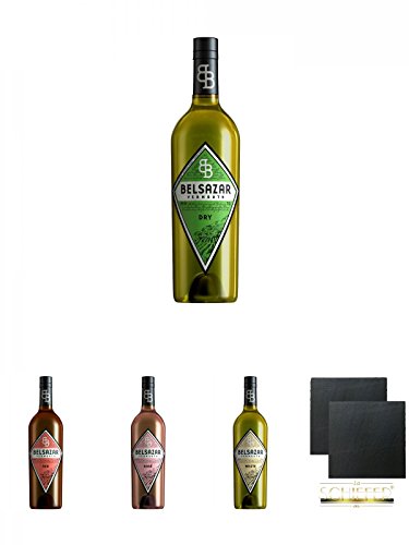 Belsazar Vermouth DRY 0,75 Liter + Belsazar Vermouth RED 0,75 Liter + Belsazar Vermouth Rose 0,75 Liter + Belsazar Vermouth White 0,75 Liter + Schiefer Glasuntersetzer eckig ca. 9,5 cm Ø 2 Stück Belsazar Vermouth DRY 0,75 Liter + Belsazar Vermouth RED 0,75 Liter + Belsazar Vermouth Rose 0,75 Liter + Belsazar Vermouth White 0,75 Liter + Schiefer Glasuntersetzer eckig ca. 9,5 cm Ø 2 Stück von Diverse