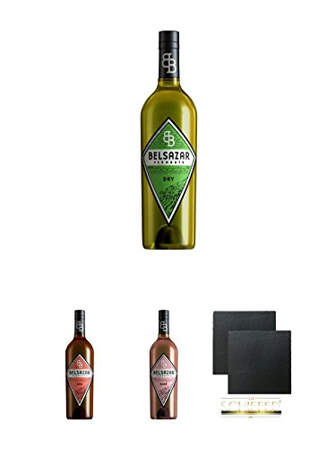 Belsazar Vermouth DRY 0,75 Liter + Belsazar Vermouth RED 0,75 Liter + Belsazar Vermouth Rose 0,75 Liter + Schiefer Glasuntersetzer eckig ca. 9,5 cm Ø 2 Stück von Unbekannt