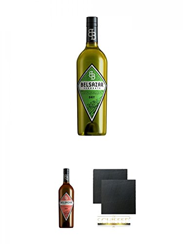 Belsazar Vermouth DRY 0,75 Liter + Belsazar Vermouth RED 0,75 Liter + Schiefer Glasuntersetzer eckig ca. 9,5 cm Ø 2 Stück von Unbekannt