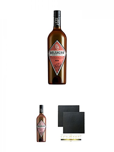 Belsazar Vermouth RED 0,75 Liter + Belsazar Vermouth Rose 0,75 Liter + Schiefer Glasuntersetzer eckig ca. 9,5 cm Ø 2 Stück von Unbekannt