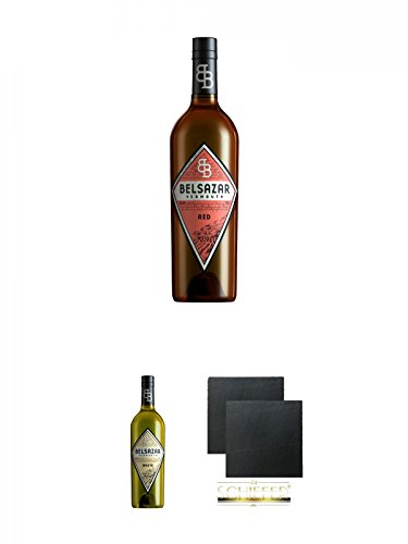 Belsazar Vermouth RED 0,75 Liter + Belsazar Vermouth White 0,75 Liter + Schiefer Glasuntersetzer eckig ca. 9,5 cm Ø 2 Stück von Unbekannt