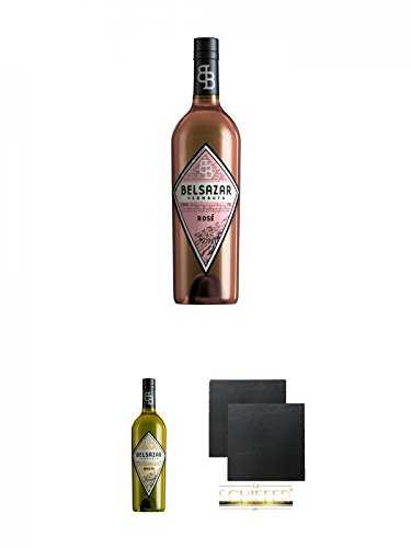 Belsazar Vermouth Rose 0,75 Liter + Belsazar Vermouth White 0,75 Liter + Schiefer Glasuntersetzer eckig ca. 9,5 cm Ø 2 Stück von Unbekannt