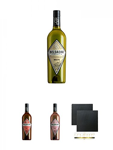 Belsazar Vermouth White 0,75 Liter + Belsazar Vermouth RED 0,75 Liter + Belsazar Vermouth Rose 0,75 Liter + Schiefer Glasuntersetzer eckig ca. 9,5 cm Ø 2 Stück von Unbekannt