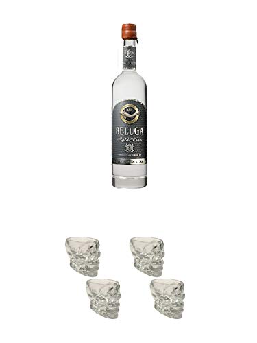 Beluga Gold Line Russischer Vodka 0,7 Liter + Wodka Totenkopf Shotglas 2 Stück + Wodka Totenkopf Shotglas 2 Stück von Unbekannt