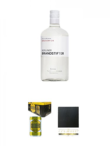 Berliner Brandstifter Dry Gin Deutschland 0,7 Liter + Goldberg Tonic Water DOSE 8 x 0,15 Liter Karton + Schiefer Glasuntersetzer eckig ca. 9,5 cm Durchmesser von Unbekannt