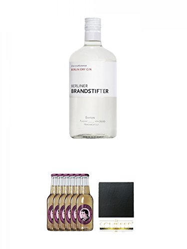 Berliner Brandstifter Dry Gin Deutschland 0,7 Liter + Thomas Henry Ginger Ale 6 x 0,2 Liter + Schiefer Glasuntersetzer eckig ca. 9,5 cm Durchmesser von Unbekannt