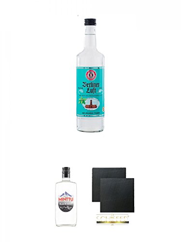 Berliner Luft Pfefferminzlikör 0,7 Liter + Minttu Black Mint mit Lakritz 35% 0,5 Liter + Schiefer Glasuntersetzer eckig ca. 9,5 cm Ø 2 Stück Berliner Luft Pfefferminzlikör 0,7 Liter + Minttu Black Mint mit Lakritz 35% 0,5 Liter + Schiefer Glasuntersetzer eckig ca. 9,5 cm Ø 2 Stück von Unbekannt