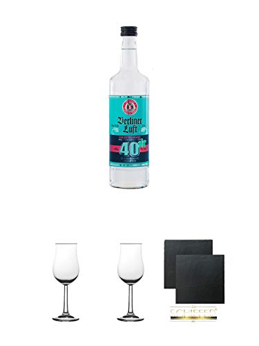 Berliner Luft Strong Extra Starker Pfefferminzlikör 40% 0,7 Liter + 2 Bugatti Nosing Gläser mit Eichstrich 2cl und 4cl + 2 Schiefer Glasuntersetzer eckig ca. 9,5 cm Ø von Unbekannt