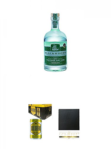 Blackwoods Vintage Dry Gin 40% 0,7 Liter + Goldberg Tonic Water DOSE 8 x 0,15 Liter Karton + Schiefer Glasuntersetzer eckig ca. 9,5 cm Durchmesser von Unbekannt