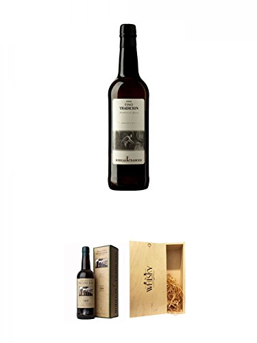 Bodegas Sherry Jerez Fino Tradicion 15% 0,75 Liter + Bodegas Tradicion Sherry Amontillado Spanien V.O.R.S über 30 Jahre 0,75 Liter + 1a Whisky Holzbox für 2 Flaschen mit Schiebedeckel von Unbekannt