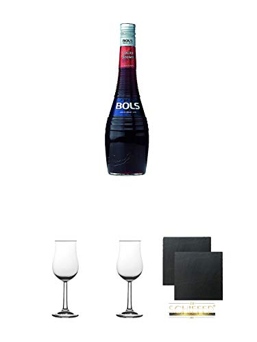 Bols Creme de Cacao Braun Holland 0,7 Liter + 2 Bugatti Nosing Gläser mit Eichstrich 2cl und 4 cl + 2 Schiefer Glasuntersetzer eckig ca. 9,5 cm Ø von Diverse