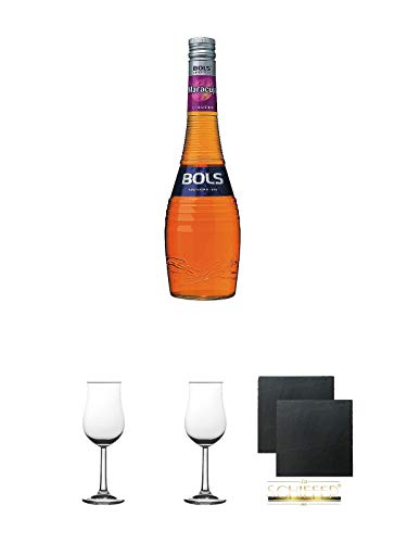 Bols Maracuja Likör 0,7 Liter + 2 Bugatti Nosing Gläser mit Eichstrich 2cl und 4 cl + 2 Schiefer Glasuntersetzer eckig ca. 9,5 cm Ø Bols Maracuja Likör 0,7 Liter + 2 Bugatti Nosing Gläser mit Eichstrich 2cl und 4 cl + 2 Schiefer Glasuntersetzer eckig ca. 9,5 cm Ø von Unbekannt