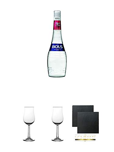 Bols Maraschino klarer Kirschlikör Holland 0,7 Liter + 2 Bugatti Nosing Gläser mit Eichstrich 2cl und 4 cl + 2 Schiefer Glasuntersetzer eckig ca. 9,5 cm Ø von Diverse