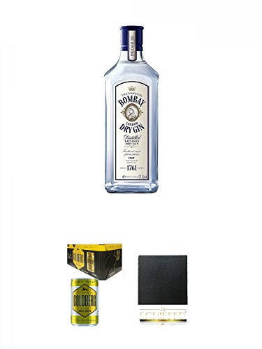 Bombay Original Dry Gin WHITE 0,7 Liter + Goldberg Tonic Water DOSE 8 x 0,15 Liter Karton + Schiefer Glasuntersetzer eckig ca. 9,5 cm Durchmesser von Unbekannt