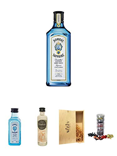 Bombay Sapphire Gin 0,7 Liter + Bombay Sapphire Gin 5 cl Miniatur + Friedrichs Gin 0,04 Liter Miniatur + 1a Whisky Holzbox für 2 Flaschen mit Schiebedeckel + Gin Flight Gewürze zum Verfeinern von Gin Tonic 1er Pack 1 x 12 Gramm Bombay Sapphire Gin 0,7 Liter + Bombay Sapphire Gin 5 cl Miniatur + Friedrichs Gin 0,04 Liter Miniatur + 1a Whisky Holzbox für 2 Flaschen mit Schiebedeckel + Gin Flight Gewürze zum Verfeinern von Gin Tonic 1er Pack 1 x 12 Gramm von Unbekannt