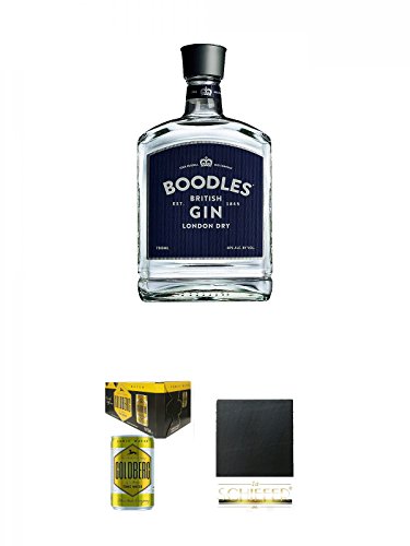 Boodles London Dry Gin Deutschland 0,7 Liter + Goldberg Tonic Water DOSE 8 x 0,15 Liter Karton + Schiefer Glasuntersetzer eckig ca. 9,5 cm Durchmesser von Unbekannt