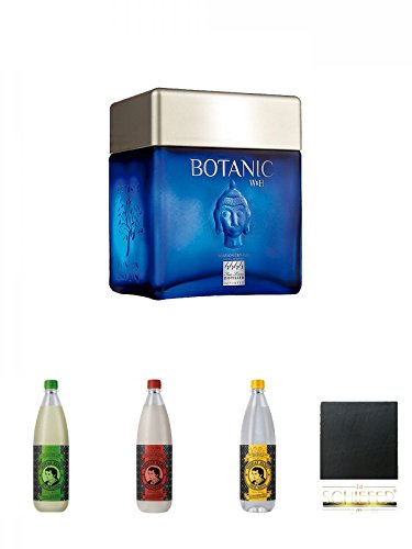 Botanic - Ultra - Premium Dry Gin 0,7 Liter + Thomas Henry Bitter Lemon 1,0 Liter + Thomas Henry Spicy Ginger 1,0 Liter + Thomas Henry Tonic Water 1,0 Liter + Schiefer Glasuntersetzer eckig ca. 9,5 cm Durchmesser von Unbekannt