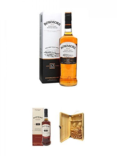 Bowmore 12 Jahre Islay Single Malt Whisky 0,7 Liter + Bowmore 15 Jahre Sherry Cask Finish 0,7 Liter + 1a Whisky Holzbox für 2 Flaschen mit Hakenverschluss von Unbekannt