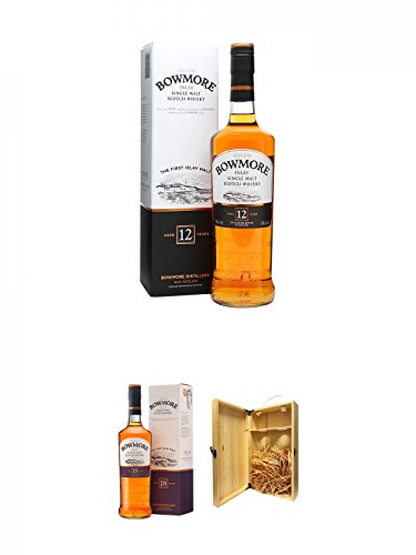 Bowmore 12 Jahre Islay Single Malt Whisky 0,7 Liter + Bowmore 18 Jahre Islay Single Malt Whisky 0,7 Liter + 1a Whisky Holzbox für 2 Flaschen mit Hakenverschluss von Unbekannt
