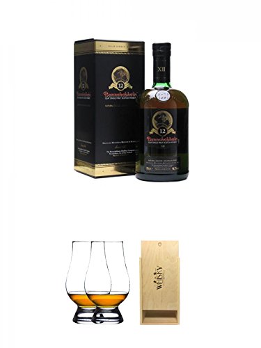 Bunnahabhain 12 Jahre Single Malt Whisky 0,7 Liter + The Glencairn Glass Whisky Glas Stölzle 2 Stück + 1a Whisky Holzbox für 2 Flaschen mit Schiebedeckel von Unbekannt