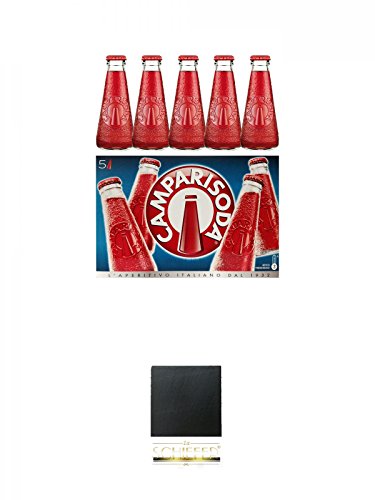 Campari Soda aus Italien 5 x 9,8 cl + Schiefer Glasuntersetzer eckig ca. 9,5 cm Durchmesser von Unbekannt