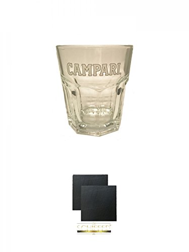 Campari Tumbler 1 Stück + Schiefer Glasuntersetzer eckig ca. 9,5 cm Ø 2 Stück von Unbekannt