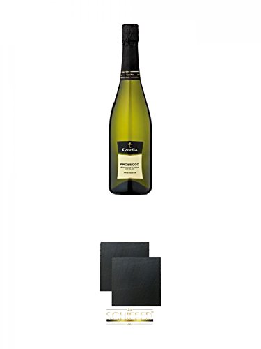 Canella Prosecco Frizzante DOC 0,75 Liter + Schiefer Glasuntersetzer eckig ca. 9,5 cm Ø 2 Stück von Unbekannt