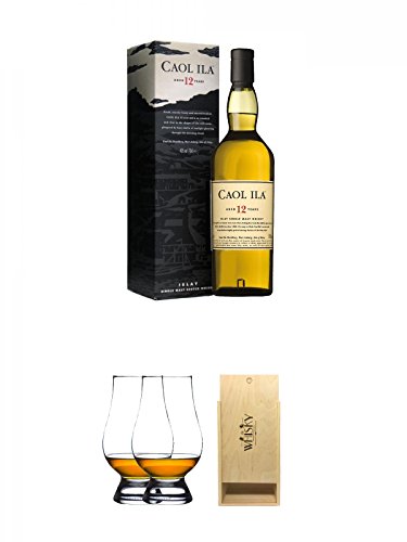Caol Ila 12 Jahre Islay Single Malt Whisky 0,7 Liter + The Glencairn Glass Whisky Glas Stölzle 2 Stück + 1a Whisky Holzbox für 2 Flaschen mit Schiebedeckel von Unbekannt