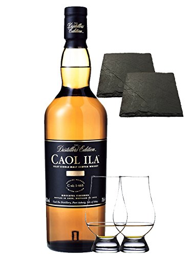 Caol Ila Distillers Edition Moscatel Cask Finish 0,7 Liter + 2 Glencairn Gläser + 2 Schieferuntersetzer quadratisch 9,5 cm von Unbekannt