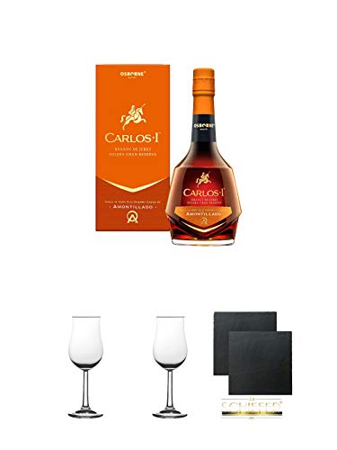 Carlos I AMONTILLADO Spanien 0,7 Liter Gläser und Untersetzer Paket von Diverse