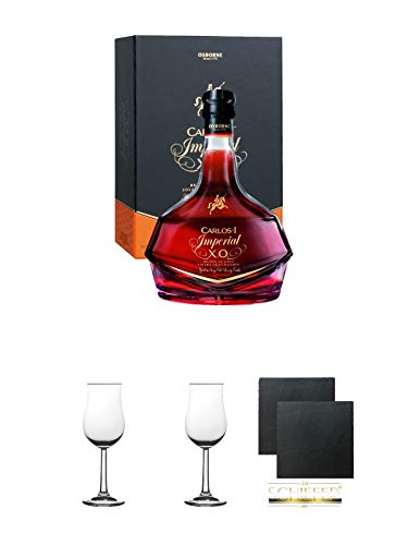 Carlos I Imperial 15 Jahre spanischer Brandy in GP 0,7 Liter Gläser und Untersetzer Paket von Diverse