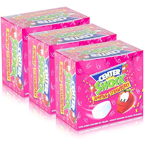 Center Shock Jumping Strawberry 100 Stück - Extra saurer Kaugummi (3er Pack) von Center Shock