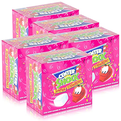 Center Shock Jumping Strawberry 100 Stück - Extra saurer Kaugummi (5er Pack) von Center Shock