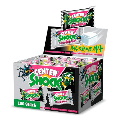 Center Shock Monster Mix, Box mit 100 Kaugummis, extra-sauer mit Cola- & Blutorangen-Geschmack, ideal für Geburtstag, Pinata & Candy-Bar, 400g von Center Shock