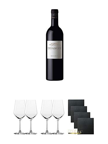 Cheval des Andes Rotwein 0,75 Liter + Rotweinglas Stölzle - 3770001 2 Stück + Rotweinglas Stölzle - 3770001 2 Stück + Schiefer Glasuntersetzer quadratisch 4 x ca. 9,5 cm Durchmesser von Unbekannt