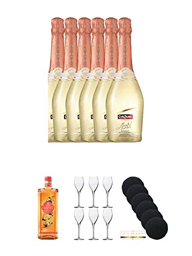 Cinzano Asti 6 x 0,75 Liter + Miamee Orange Goldwasser Likör 0,7 Liter + Sekt- und Champagnerglas Stölzle 6 Gläser - 215/29 + Schiefer Glasuntersetzer rund 6 x ca. 9,5 cm Durchmesser von Unbekannt