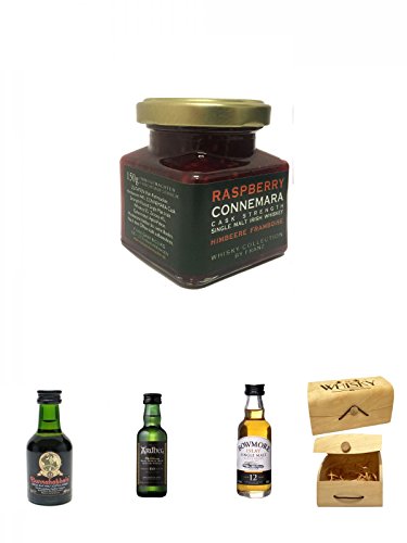 Connemara Irish Whisky Himbeer Marmelade 150g im Glas + Bunnahabhain 12 Jahre Single Malt Whisky Miniatur 5 cl + Ardbeg Ten 10 Jahre Single Malt Whisky Miniatur 5 cl + Bowmore 12 Jahre Single Malt Whisky Miniatur 5 cl + 1a Whisky Holzbox mit Flexdeckel gr von Unbekannt