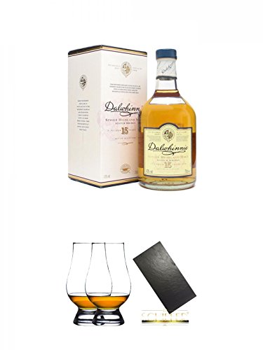 Dalwhinnie 15 Jahre Single Malt Whisky 0,2 Liter + The Glencairn Glass Whisky Glas Stölzle 2 Stück + Buffet-Platte Servierplatte Schieferplatte aus Schiefer 60 x 30 cm schwarz von Unbekannt