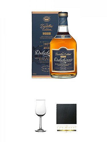 Dalwhinnie OLOROSO SHERRY Distillers Edition Single Malt Whisky 0,7 Liter + Whisky Nosing Gläser Kelchglas Bugatti mit Eichstrich 2cl und 4cl 1 Stück + Schiefer Glasuntersetzer eckig ca. 9,5 cm Durchmesser von Unbekannt