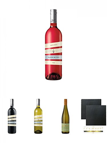 Danie de Wet Good Hope Rosé 0,75 Liter + Danie de Wet Good Hope Cabernet Sauvignon/Merlot 0,75 Liter + Danie de Wet Good Hope Sauvignon Blanc 0,75 Liter + Weingut Diehl Grauburgunder 0,75 Liter + Schiefer Glasuntersetzer eckig ca. 9,5 cm Ø 2 Stück von Unbekannt