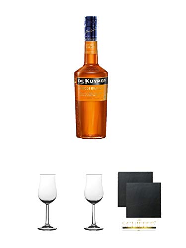 De Kuyper Apricot Brandy Likör 0,7 Liter + 2 Bugatti Nosing Gläser mit Eichstrich 2cl und 4 cl + 2 Schiefer Glasuntersetzer eckig ca. 9,5 cm Ø von Unbekannt