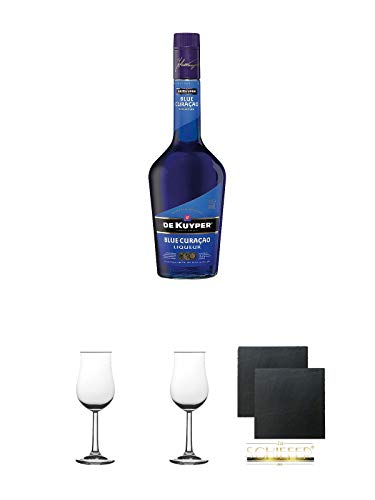 De Kuyper Blue Curacao Likör 0,7 Liter + 2 Bugatti Nosing Gläser mit Eichstrich 2cl und 4 cl + 2 Schiefer Glasuntersetzer eckig ca. 9,5 cm Ø De Kuyper Blue Curacao Likör 0,7 Liter + 2 Bugatti Nosing Gläser mit Eichstrich 2cl und 4 cl + 2 Schiefer Glasuntersetzer eckig ca. 9,5 cm Ø von Unbekannt