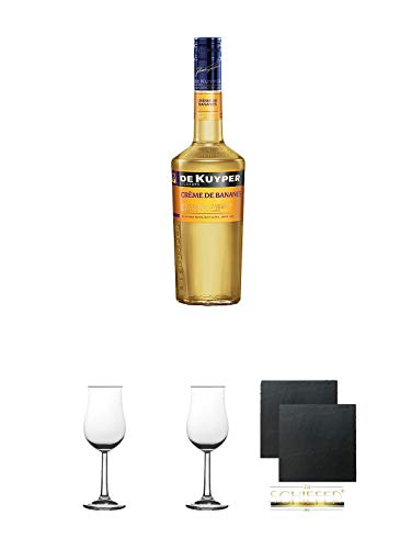 De Kuyper Creme de Bananes Likör 0,7 Liter + 2 Bugatti Nosing Gläser mit Eichstrich 2cl und 4 cl + 2 Schiefer Glasuntersetzer eckig ca. 9,5 cm Ø von Unbekannt