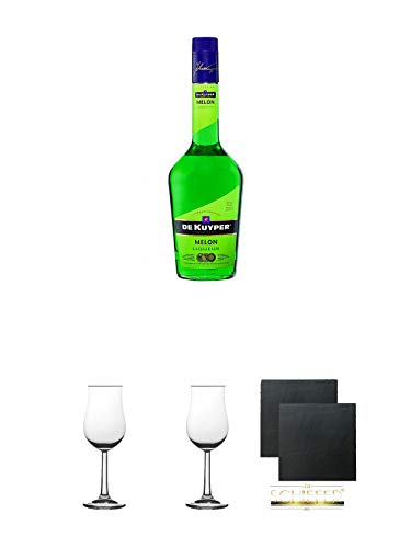 De Kuyper Melon Likör 0,7 Liter + 2 Bugatti Nosing Gläser mit Eichstrich 2cl und 4cl + 2 Schiefer Glasuntersetzer eckig ca. 9,5 cm Ø De Kuyper Melon Likör 0,7 Liter + 2 Bugatti Nosing Gläser mit Eichstrich 2cl und 4cl + 2 Schiefer Glasuntersetzer eckig ca. 9,5 cm Ø von Unbekannt